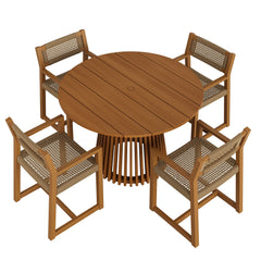 Reed Natural 5-Piece Outdoor Patio Teak Wood Dining Set - 85.2x85.2" - Ornate Home
