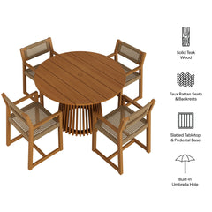 Reed Natural 5-Piece Outdoor Patio Teak Wood Dining Set - 85.2x85.2" - Ornate Home