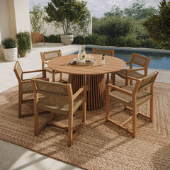 Reed Natural 7-Piece Outdoor Patio Teak Wood Dining Set - Ornate Home