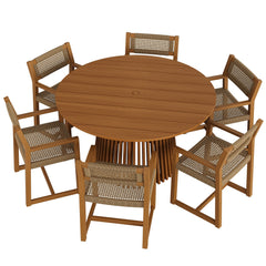 Reed Natural 7-Piece Outdoor Patio Teak Wood Dining Set - Ornate Home