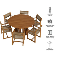 Reed Natural 7-Piece Outdoor Patio Teak Wood Dining Set - Ornate Home