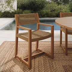 Reed Natural Outdoor Patio Teak Wood Rattan Dining Chair - Ornate Home
