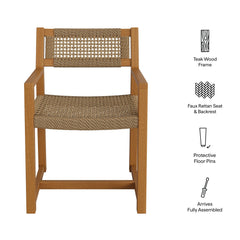 Reed Natural Outdoor Patio Teak Wood Rattan Dining Chair - Ornate Home