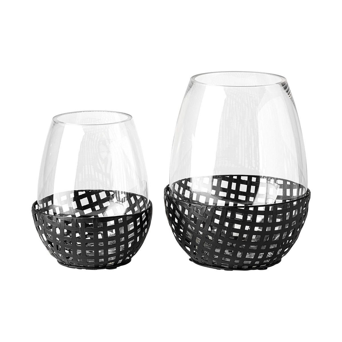 Reena Black Large Woven Metal Base Table Candle Holder - Ornate Home