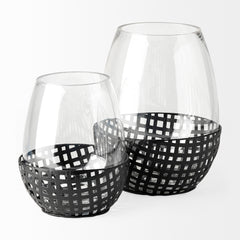 Reena Black Large Woven Metal Base Table Candle Holder - Ornate Home
