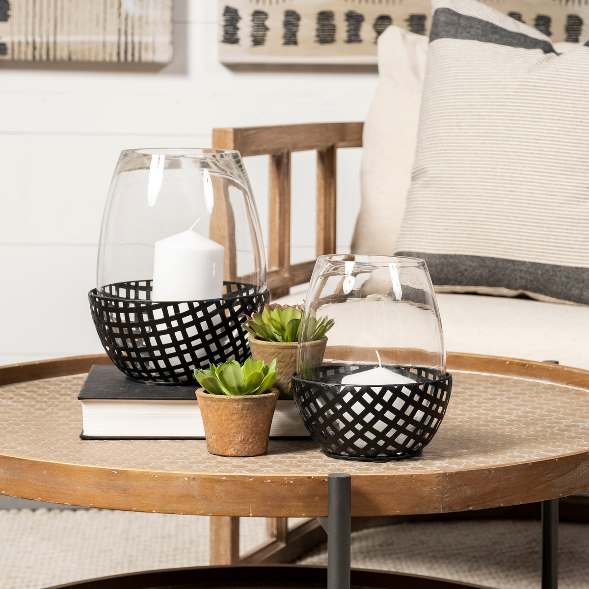 Reena Black Large Woven Metal Base Table Candle Holder - Ornate Home