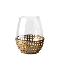 Reena Gold Small Woven Metal Base Table Candle Holder - Ornate Home