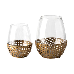 Reena Gold Small Woven Metal Base Table Candle Holder - Ornate Home