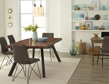 Reese Live Edge Solid Wood Metal Leg Dining Table in Natural Acacia - Ornate Home