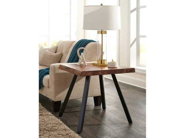 Reese Live Edge Solid Wood Metal Leg End Table in Natural Acacia - Ornate Home