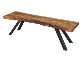 Reese Natural Acacia Live Edge Solid Wood Metal Leg Dining Bench - Ornate Home