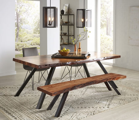 Reese Natural Acacia Live Edge Solid Wood Metal Leg Dining Bench - Ornate Home