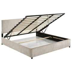 Reeves Beige Upholstered Eastern King Lift-top Storage Platform Bed - Ornate Home