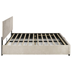 Reeves Beige Upholstered Eastern King Lift-top Storage Platform Bed - Ornate Home