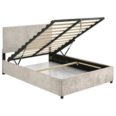 Reeves Beige Upholstered Full Lift-top Storage Platform Bed - Ornate Home