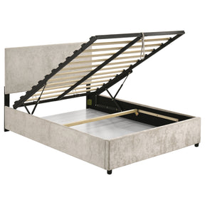 Reeves Beige Upholstered Full Lift-top Storage Platform Bed - Ornate Home