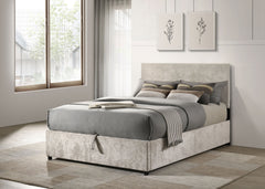 Reeves Beige Upholstered Full Lift-top Storage Platform Bed - Ornate Home