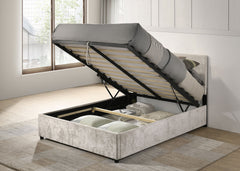 Reeves Beige Upholstered Full Lift-top Storage Platform Bed - Ornate Home