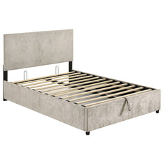 Reeves Beige Upholstered Full Lift-top Storage Platform Bed - Ornate Home