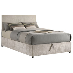 Reeves Beige Upholstered Full Lift-top Storage Platform Bed - Ornate Home