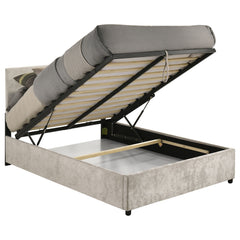 Reeves Beige Upholstered Full Lift-top Storage Platform Bed - Ornate Home