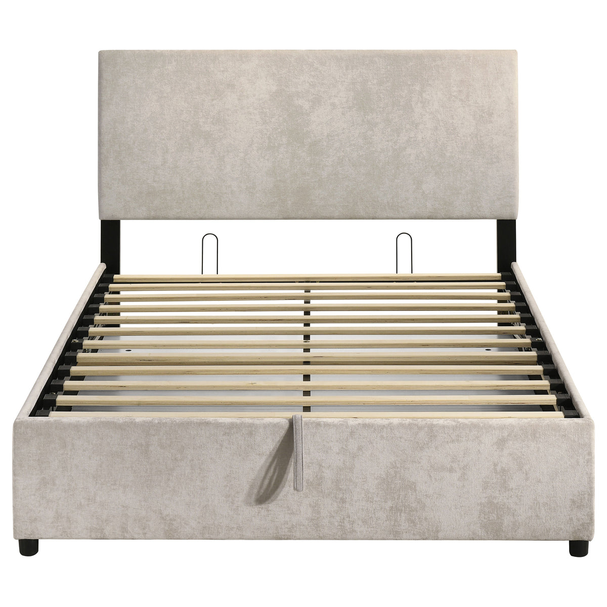 Reeves Beige Upholstered Full Lift-top Storage Platform Bed - Ornate Home