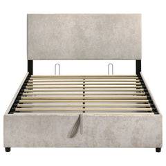 Reeves Beige Upholstered Full Lift-top Storage Platform Bed - Ornate Home