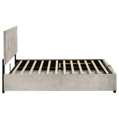 Reeves Beige Upholstered Full Lift-top Storage Platform Bed - Ornate Home