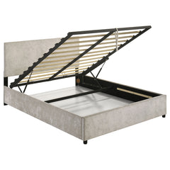 Reeves Beige Upholstered Queen Lift-top Storage Platform Bed - Ornate Home