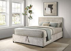 Reeves Beige Upholstered Queen Lift-top Storage Platform Bed - Ornate Home