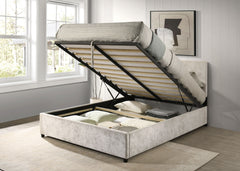Reeves Beige Upholstered Queen Lift-top Storage Platform Bed - Ornate Home