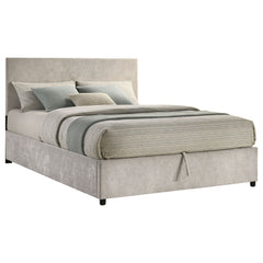 Reeves Beige Upholstered Queen Lift-top Storage Platform Bed - Ornate Home