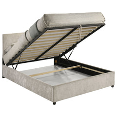 Reeves Beige Upholstered Queen Lift-top Storage Platform Bed - Ornate Home