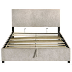 Reeves Beige Upholstered Queen Lift-top Storage Platform Bed - Ornate Home