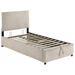 Reeves Beige Upholstered Twin Lift-top Storage Platform Bed - Ornate Home