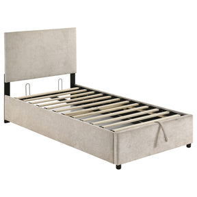 Reeves Beige Upholstered Twin Lift-top Storage Platform Bed - Ornate Home