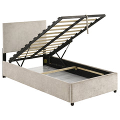 Reeves Beige Upholstered Twin Lift-top Storage Platform Bed - Ornate Home
