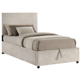 Reeves Beige Upholstered Twin Lift-top Storage Platform Bed - Ornate Home