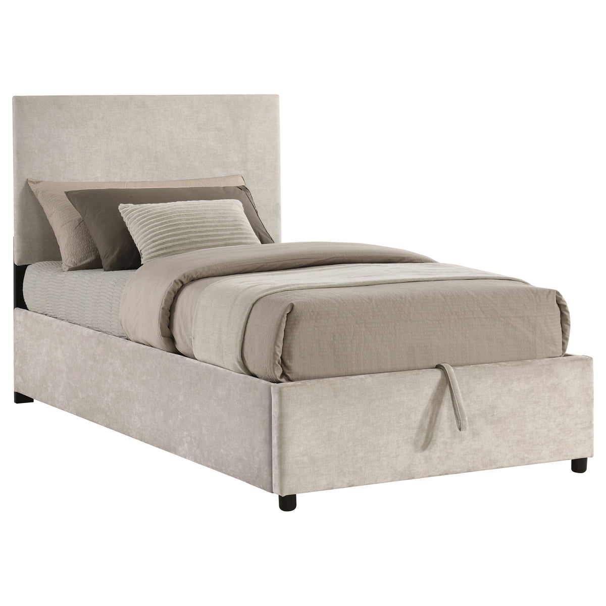 Reeves Beige Upholstered Twin Lift-top Storage Platform Bed - Ornate Home