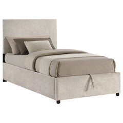Reeves Beige Upholstered Twin Lift-top Storage Platform Bed - Ornate Home
