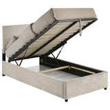 Reeves Beige Upholstered Twin Lift-top Storage Platform Bed - Ornate Home