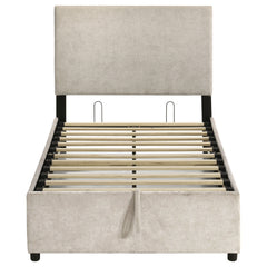 Reeves Beige Upholstered Twin Lift-top Storage Platform Bed - Ornate Home