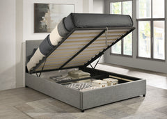 Reeves Grey Upholstered Eastern King Lift-top Storage Platform Bed - Ornate Home