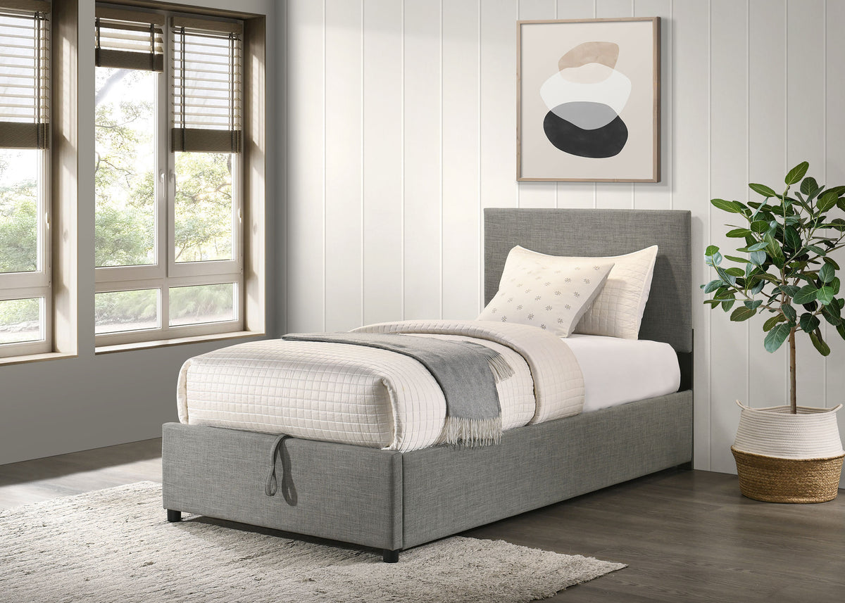 Reeves Grey Upholstered Twin Lift-top Storage Platform Bed - Ornate Home