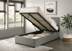 Reeves Grey Upholstered Twin Lift-top Storage Platform Bed - Ornate Home