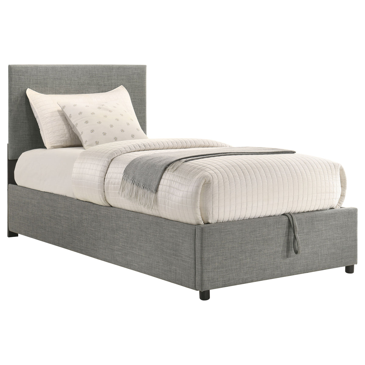 Reeves Grey Upholstered Twin Lift-top Storage Platform Bed - Ornate Home