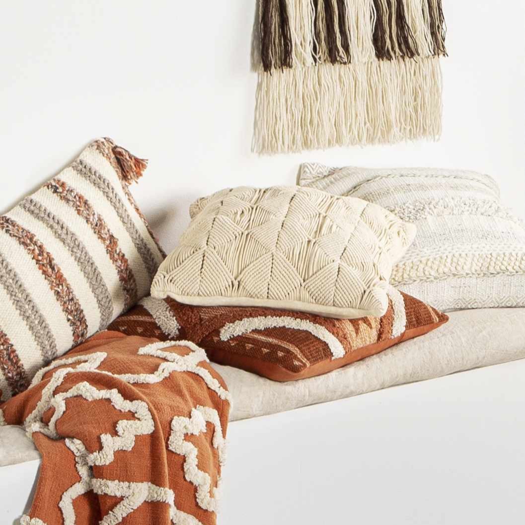 Reeves Orange Diamond Textured Throw Pillow - Ornate Home