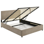 Reeves Tan Upholstered Eastern King Lift-top Storage Platform Bed - Ornate Home