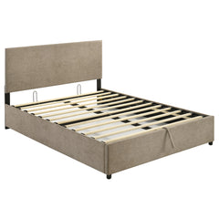 Reeves Tan Upholstered Eastern King Lift-top Storage Platform Bed - Ornate Home