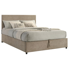 Reeves Tan Upholstered Eastern King Lift-top Storage Platform Bed - Ornate Home